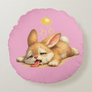 Cute Bunny Resting Under the Scorching Sun Illustr Round Pillow