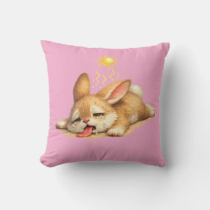Cute Bunny Resting Under the Scorching Sun Illustr Throw Pillow