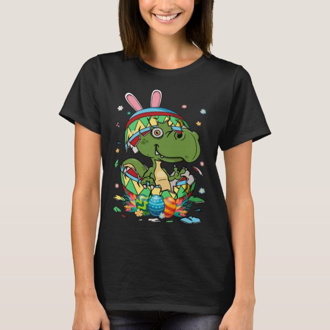 Cute Bunny Rex Dinosaur In Easter Egg Easter Day K T-Shirt (Front)