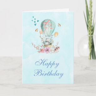Bunny Congratulations Greeting Card Hot Air Balloon Birthday Card