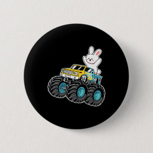 Cute Bunny Riding Monster Truck Easter Day Kids Gi Button