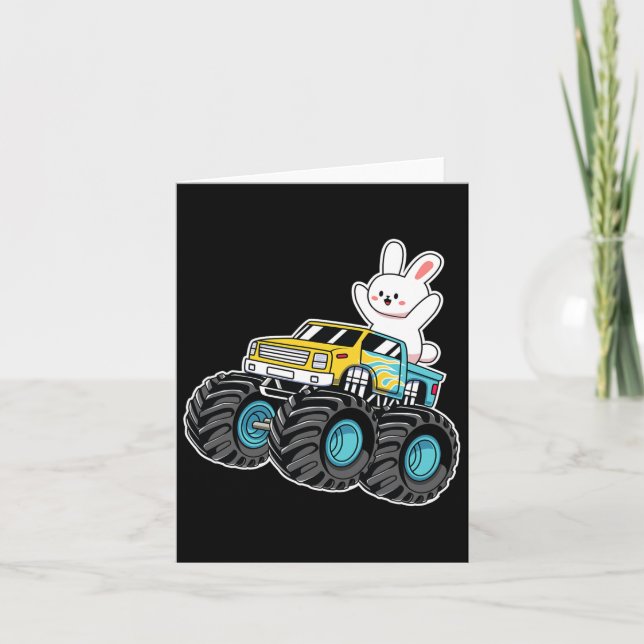 Cute Bunny Riding Monster Truck Easter Day Kids Gi Card (Front)