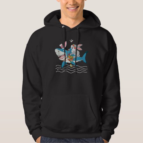 Cute Bunny Riding Shark Holding Easter Egg Basket  Hoodie