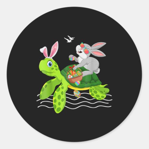 Cute Bunny Riding Turtle Holding Egg Basket Happy  Classic Round Sticker