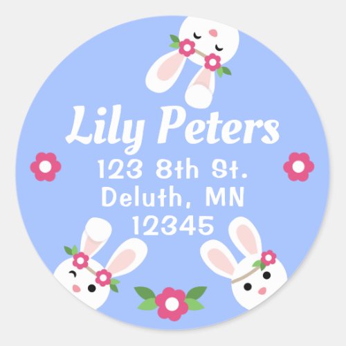 Cute bunny round address label