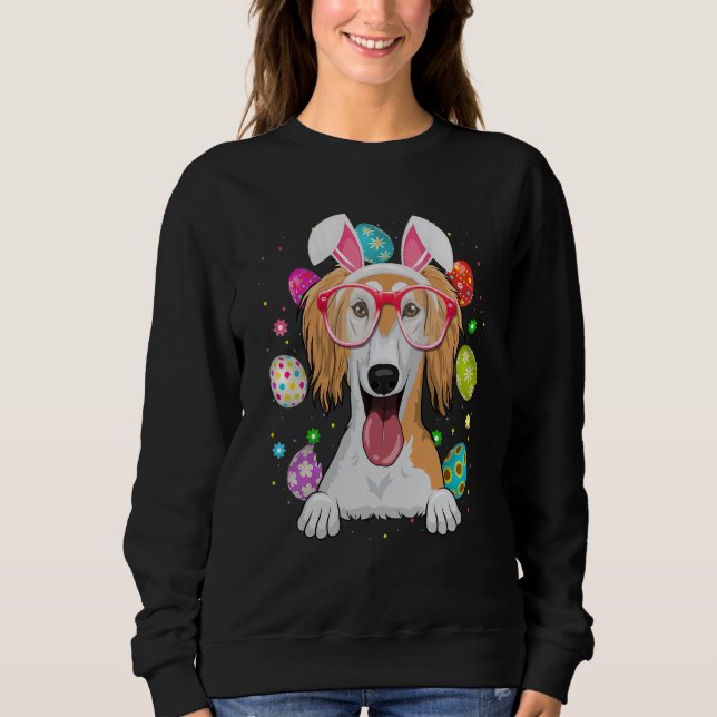 Cute Bunny Saluki Dog Face Easter Eggs Easter Day Sweatshirt (Front)