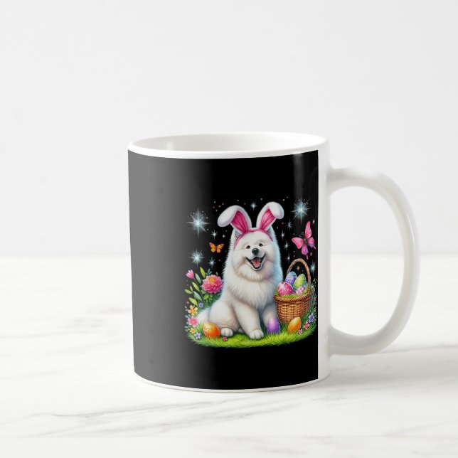 Cute Bunny Samoyed Dog Easter Eggs Basket Easter D Coffee Mug (Right)
