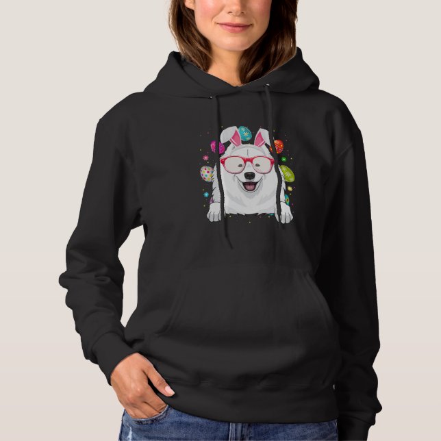 Cute Bunny Samoyed Dog Face Easter Eggs Easter Day Hoodie (Front)
