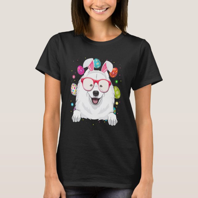 Cute Bunny Samoyed Dog Face Easter Eggs Easter Day T-Shirt (Front)
