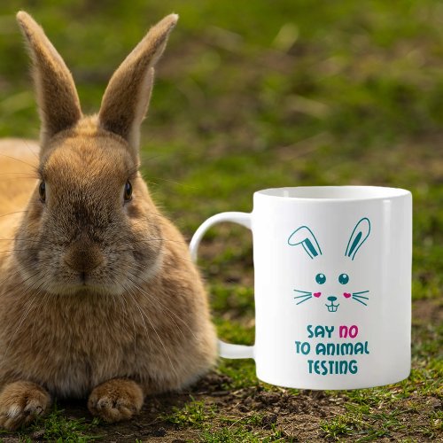 Cute Bunny Say No To Animal Testing Pink and Blue Coffee Mug