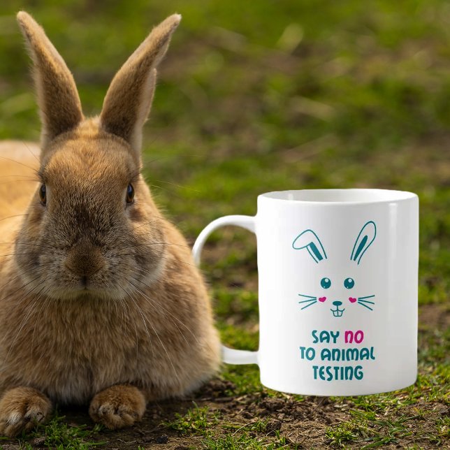 Cute Bunny Say No To Animal Testing, Pink and Blue Coffee Mug (Creator Uploaded)