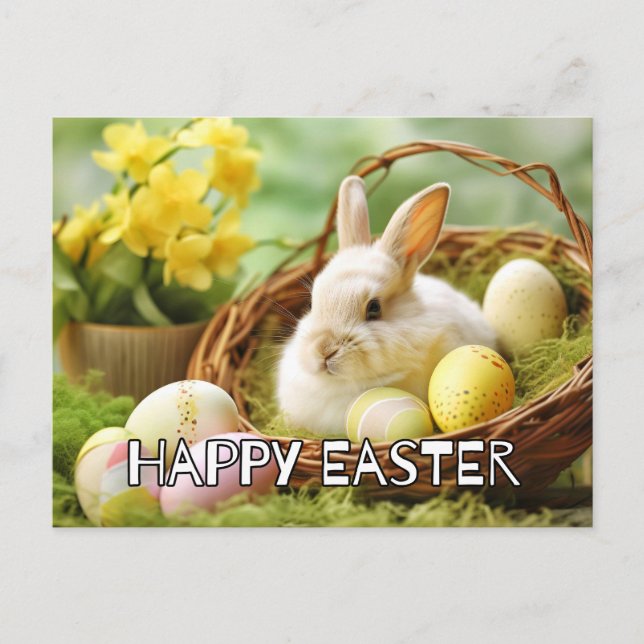 Cute Bunny Says Happy Easter Postcard (Front)