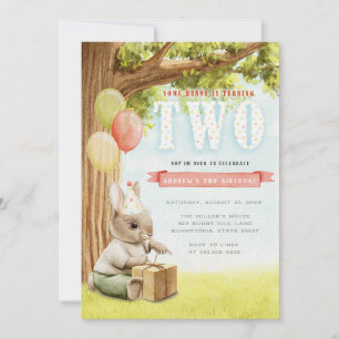 Cute Bunny Second Birthday Invitation