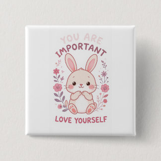 Cute Bunny Self Love Button - You Are Important Qu
