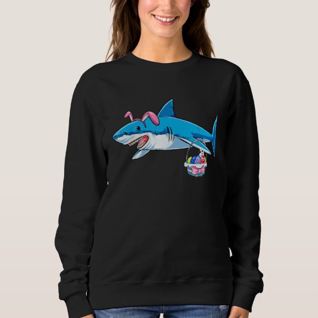 Cute Bunny Shark with Easter Basket and Bunny Happ Sweatshirt (Front)