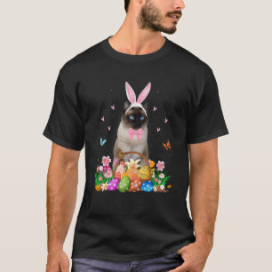 Cute Bunny Siamese Cat & Easter Egg Basket Easter  T-Shirt