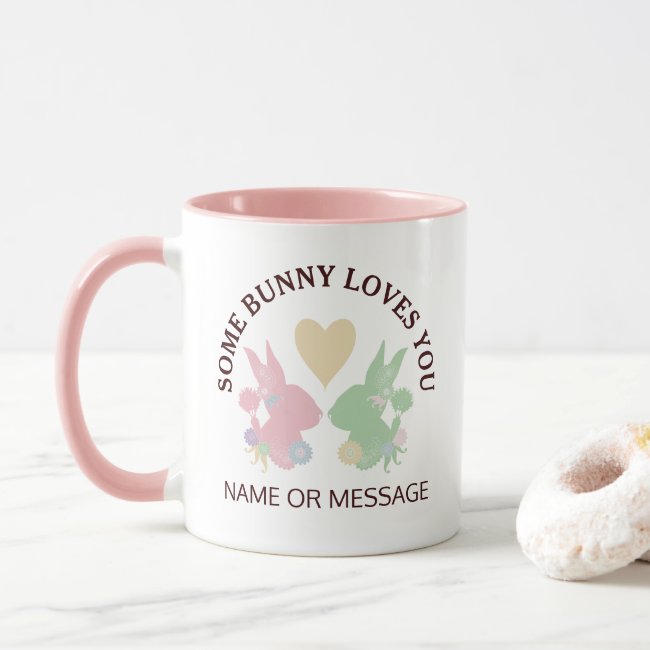 Cute Bunny Silhouettes and Heart Pastels 2 Coffee