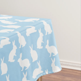 Cute Bunny Silhouettes On Blue Easter Pattern Tablecloth