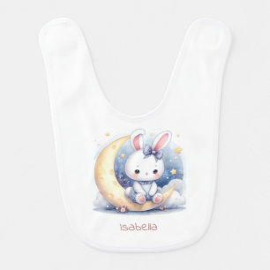 cute bunny sitting on the moon  baby bib