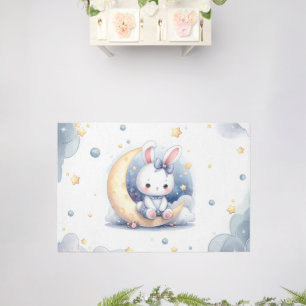 cute bunny sitting on the moon baby rug