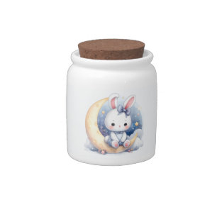 cute bunny sitting on the moon candy jar