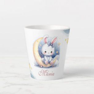cute bunny sitting on the moon latte mug