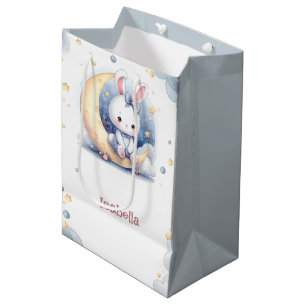 cute bunny sitting on the moon  medium gift bag