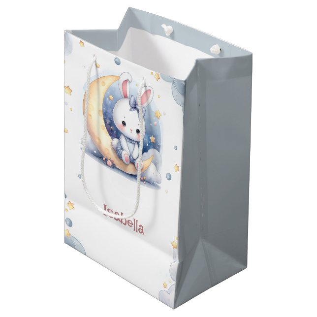 cute bunny sitting on the moon  medium gift bag (Front Angled)