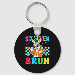 Cute bunny six seven bruh 6 7 meme 67 happy easter keychain