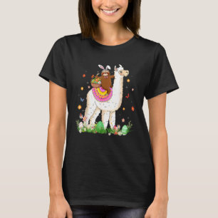 Cute Bunny Sloth Riding Llama Eggs Basket Happy Ea T-Shirt