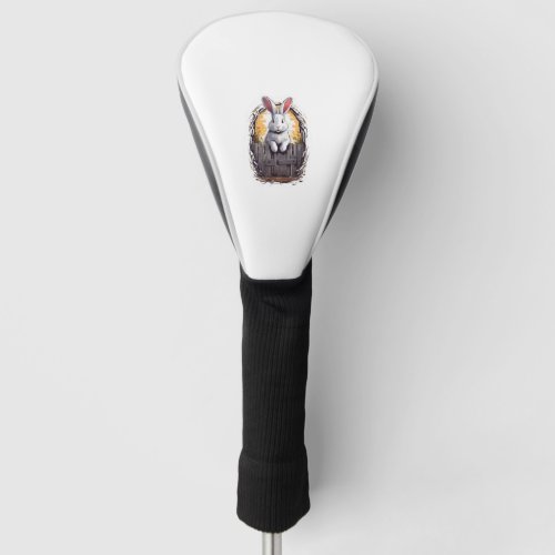 Cute bunny smiling from behind the door golf head cover
