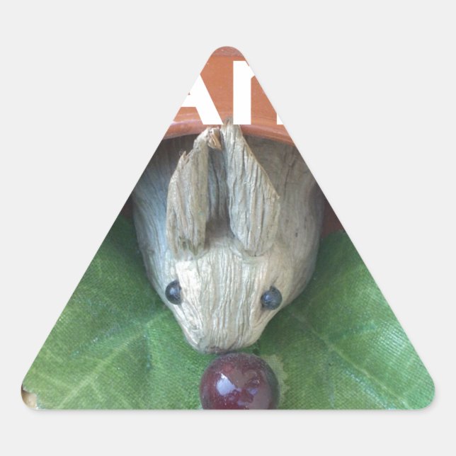 Cute Bunny Snacking Triangle Sticker (Front)