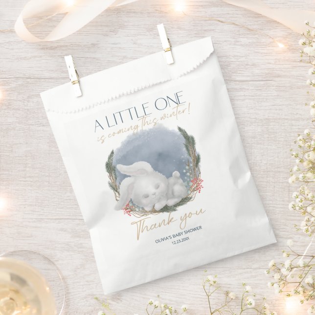 Cute Bunny Snowly Winter Baby Shower Favor Bag (Clipped)