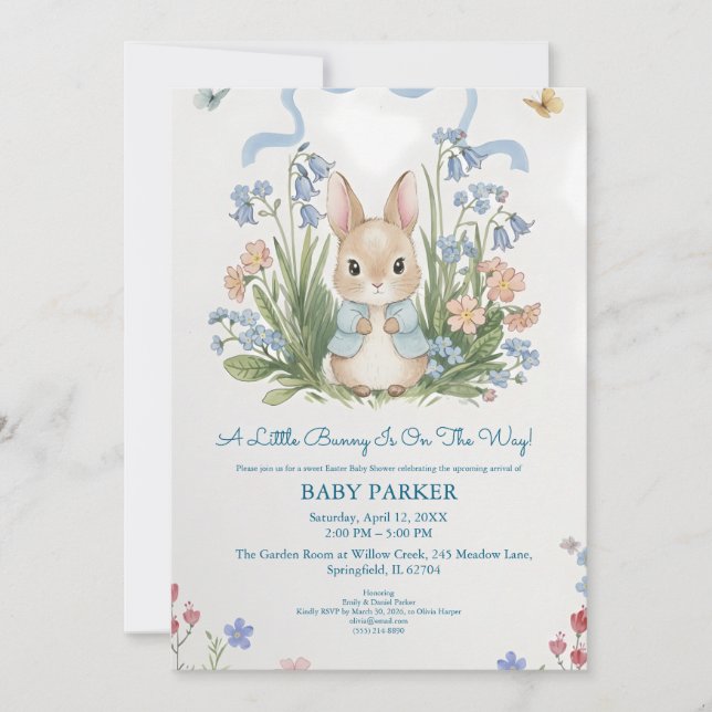 Cute Bunny Spring Floral Baby Shower Invitation (Front)