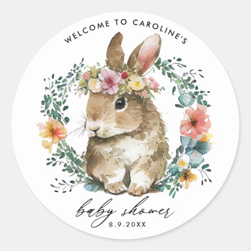 cute bunny spring floral baby shower sticker