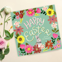 Cute Bunny & Spring Flowers Happy Easter Greeting