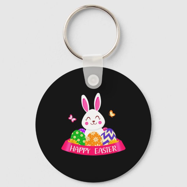 Cute Bunny Spring Hunt Eggs Rabbit Happy Easter Da Keychain (Front)