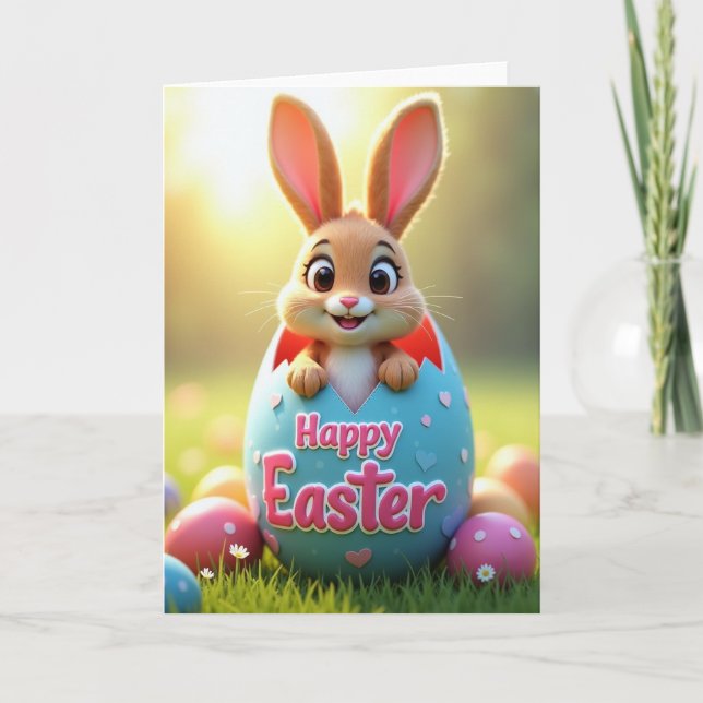 Cute Bunny Springtime Egg Card (Front)
