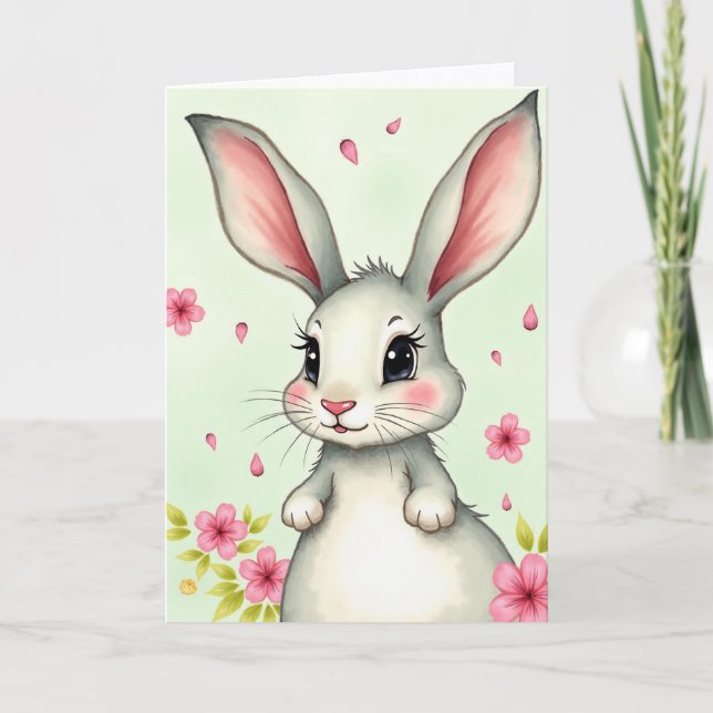 Cute Bunny Springtime Scene Card (Front)