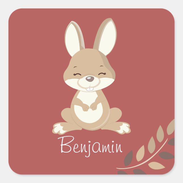 Cute Bunny Square Sticker (Front)