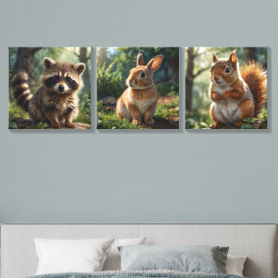 Cute Bunny Squirrel raccoon cottage garden Canvas Photo Tile