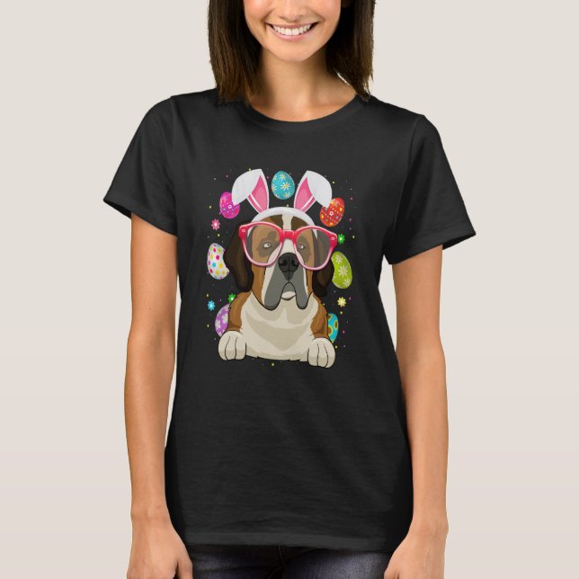 Cute Bunny St Bernard Dog Face Easter Eggs Easter  T-Shirt (Front)