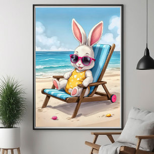 Cute Bunny Summer Coastal Kids Poster
