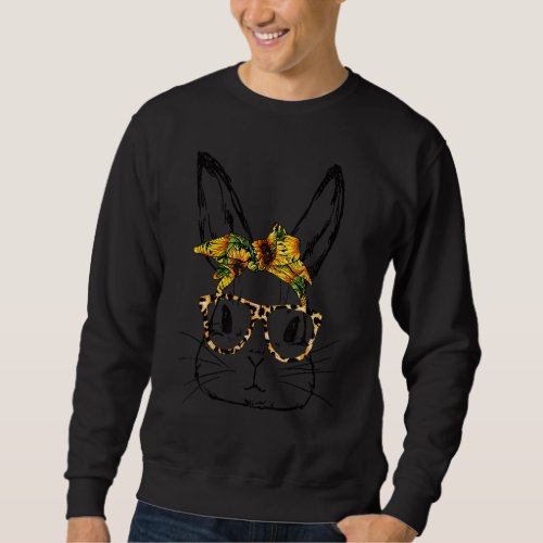 Cute Bunny Sunflower Bandana Leopard Glasses Easte Sweatshirt