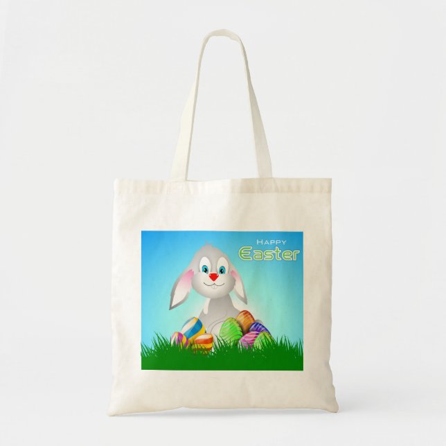 Cute Bunny surrounded by Eater Eggs Tote Bag (Front)