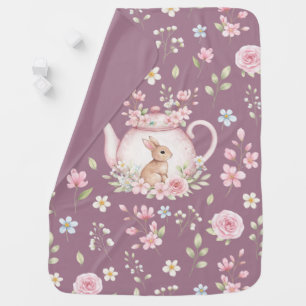 Cute Bunny Teapot Floral Baby Blanket