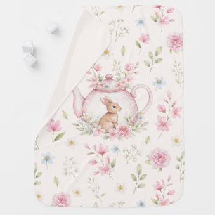 Cute Bunny Teapot Floral Baby Blanket