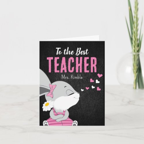 Cute Bunny Thank You Card for Teacher _Black Board