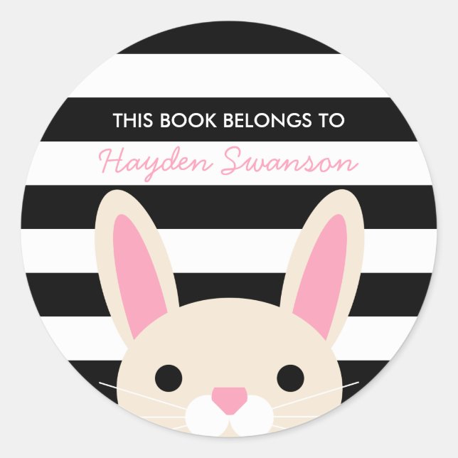 Cute Bunny | This Book Belongs To Classic Round Sticker (Front)