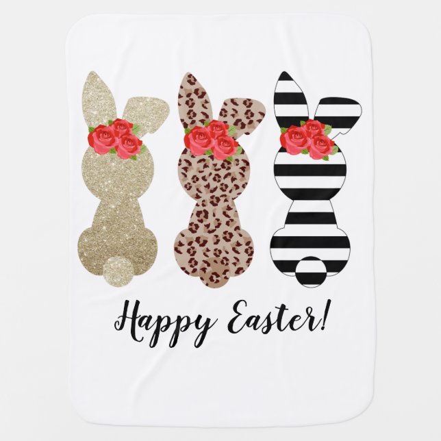 Cute Bunny Trio Easter Baby Blanket (Front)